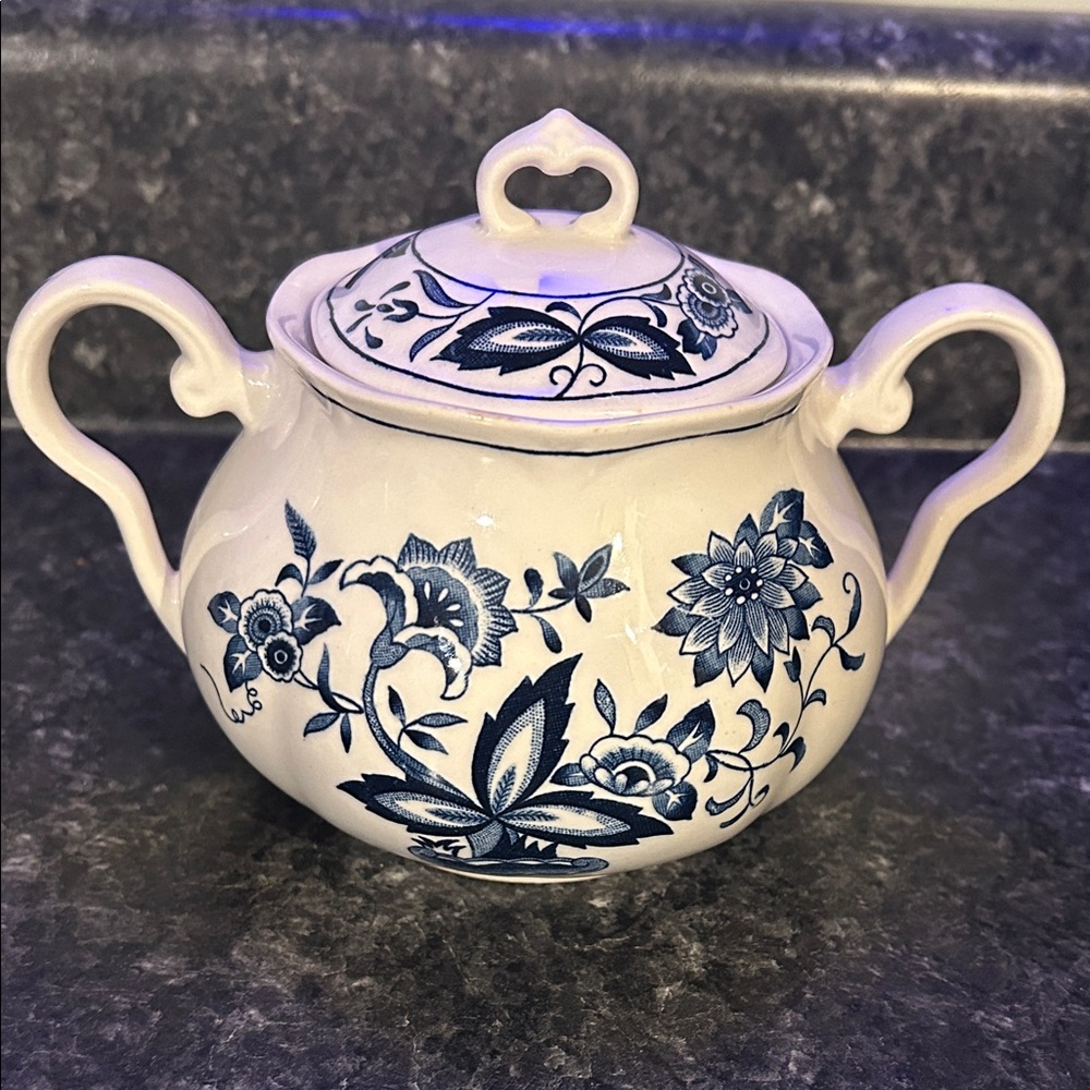Elegant Blue and White Floral Ceramic Teapot